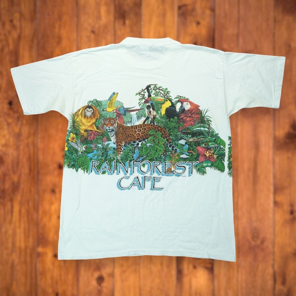 Vintage 90s Rainforest Wrap Around Nature Animal Habitat T-Shirt XL ~ Men's - Picture 2 of 6